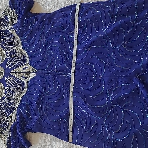 Vintage Western Bib Pearl Fringe & Silver Sequin Moon Silk Shift Dress XL - Picture 16 of 16